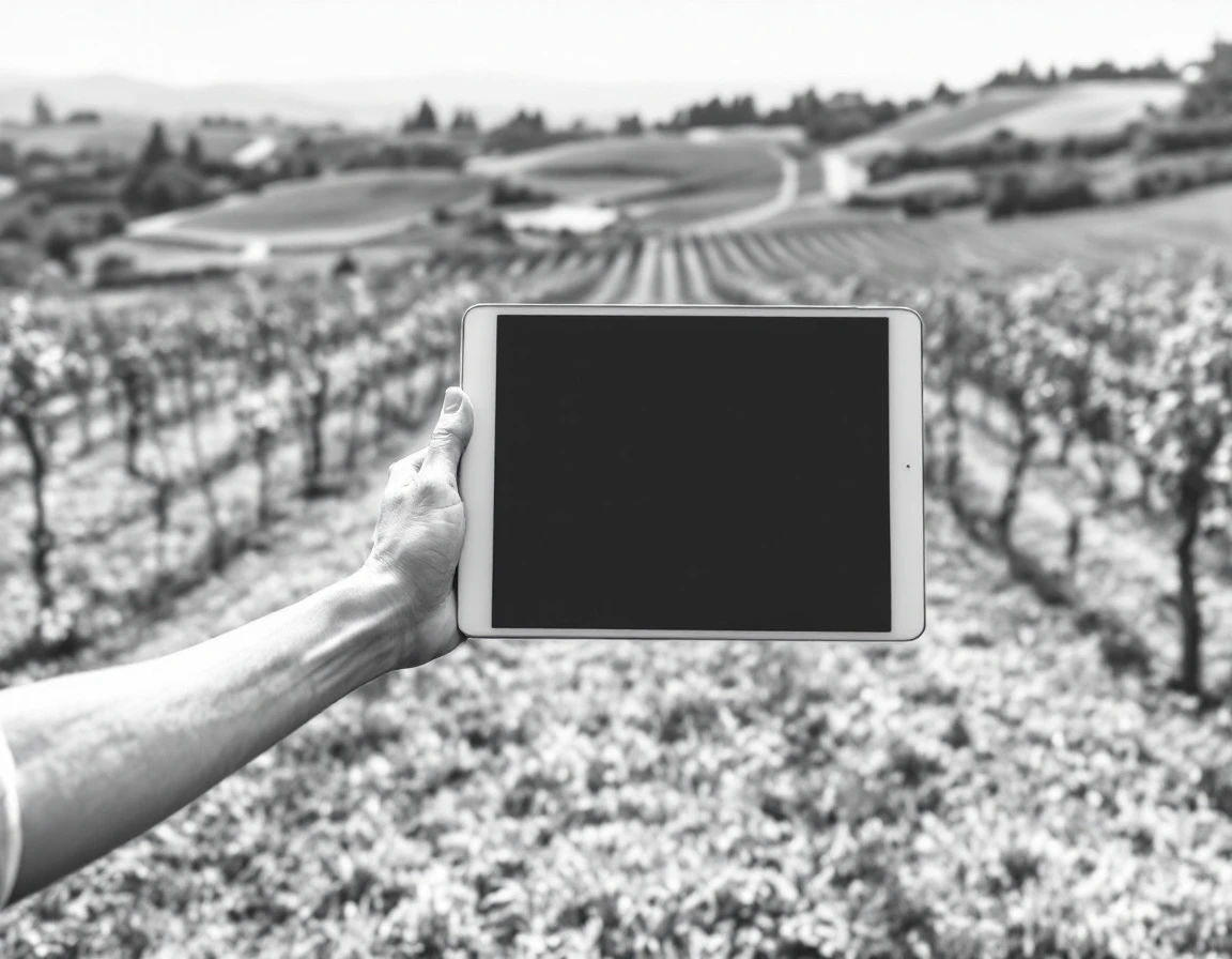 Bağ sıraları arasında tablet tutan el